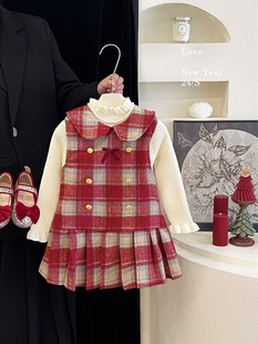 女童套装连衣裙2025秋冬季新款女宝加绒公主裙背心裙子针织衫套装