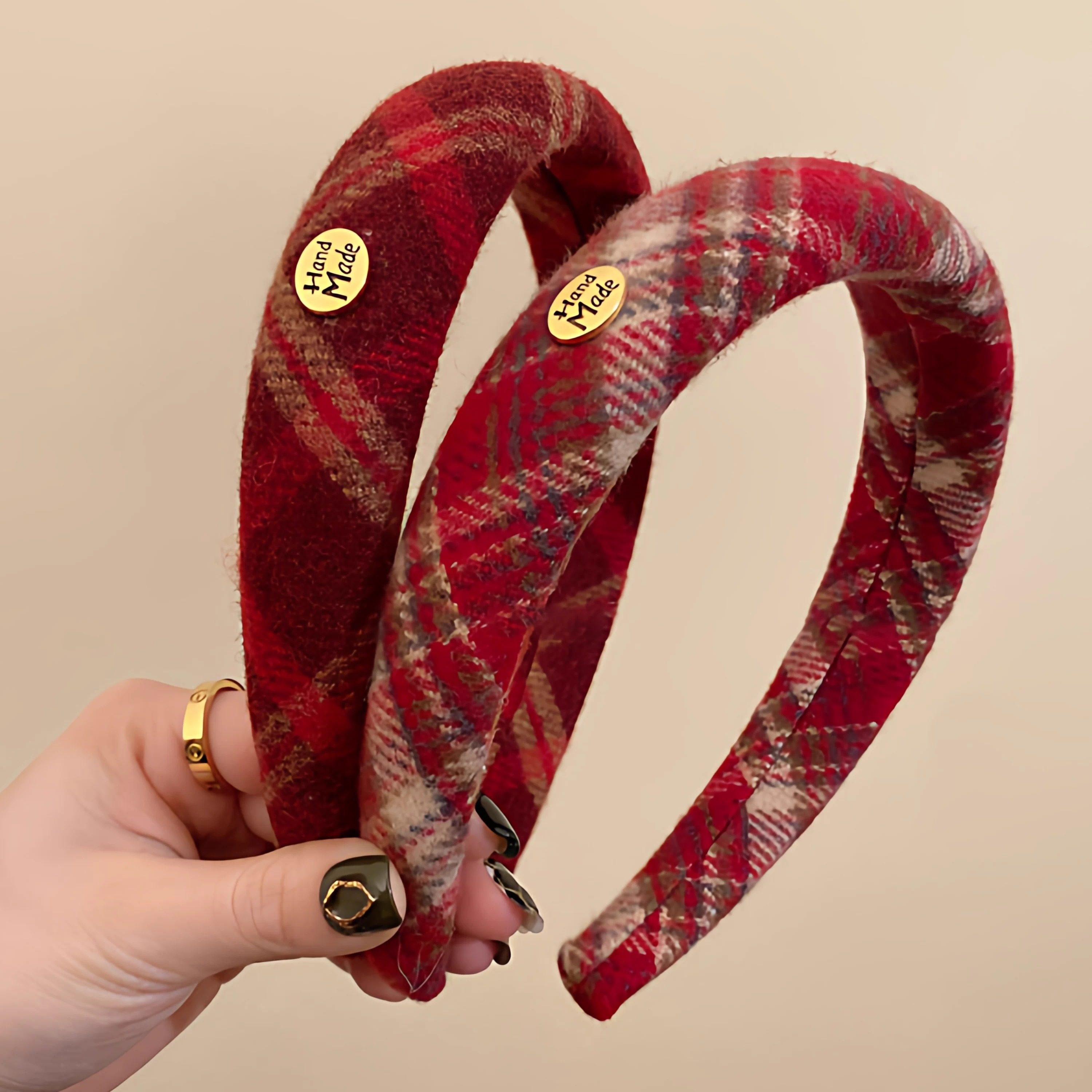 高颅顶红格发箍跨年新年氛围感绝