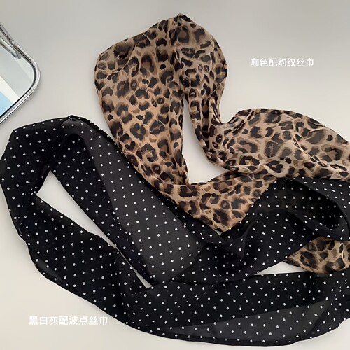 轻薄豹纹波点丝巾法式慵懒风拉满