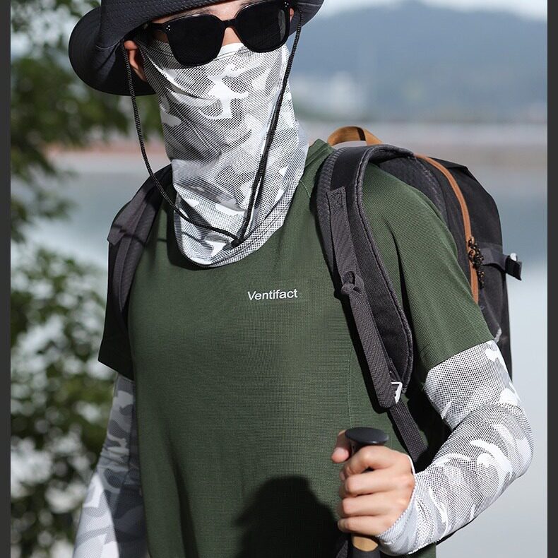 迷彩防晒面罩男士冰丝袖套夏季口罩全脸遮阳冰袖护颈开车骑行登山