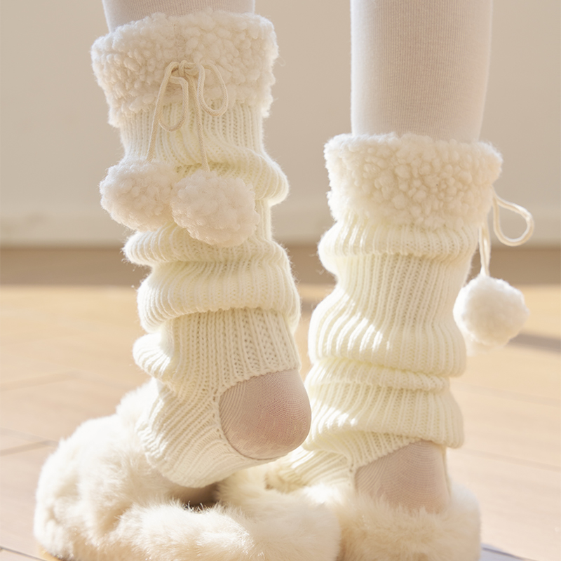 毛球袜套针织腿套lolita毛绒日系