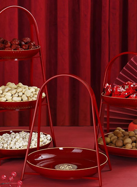 结婚多层果盘订婚喜糖干果盘子婚礼客厅摆件红色喜盘婚庆用品大全