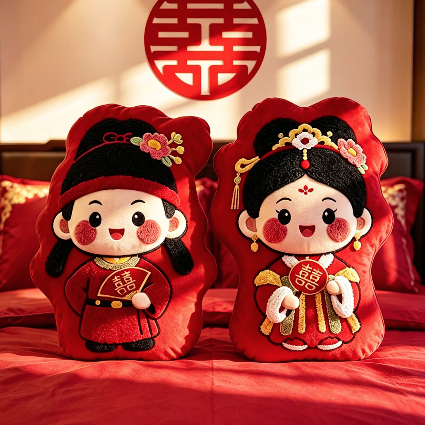 结婚喜字抱枕一对喜事用品大全图片
