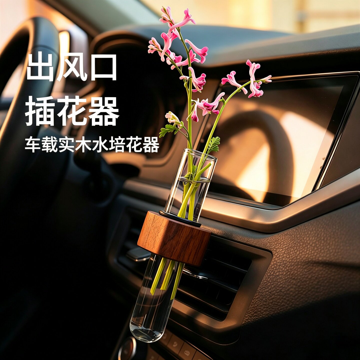 黑胡桃车载出风口香薰插花器