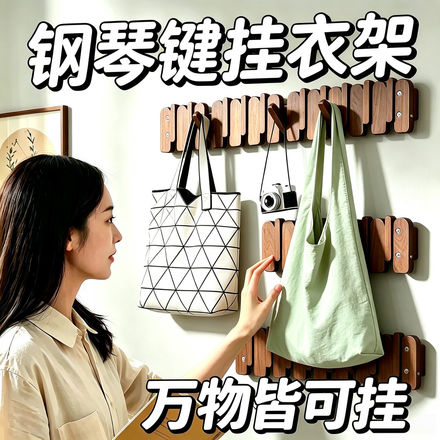 钢琴键挂架实木挂钩衣帽架子