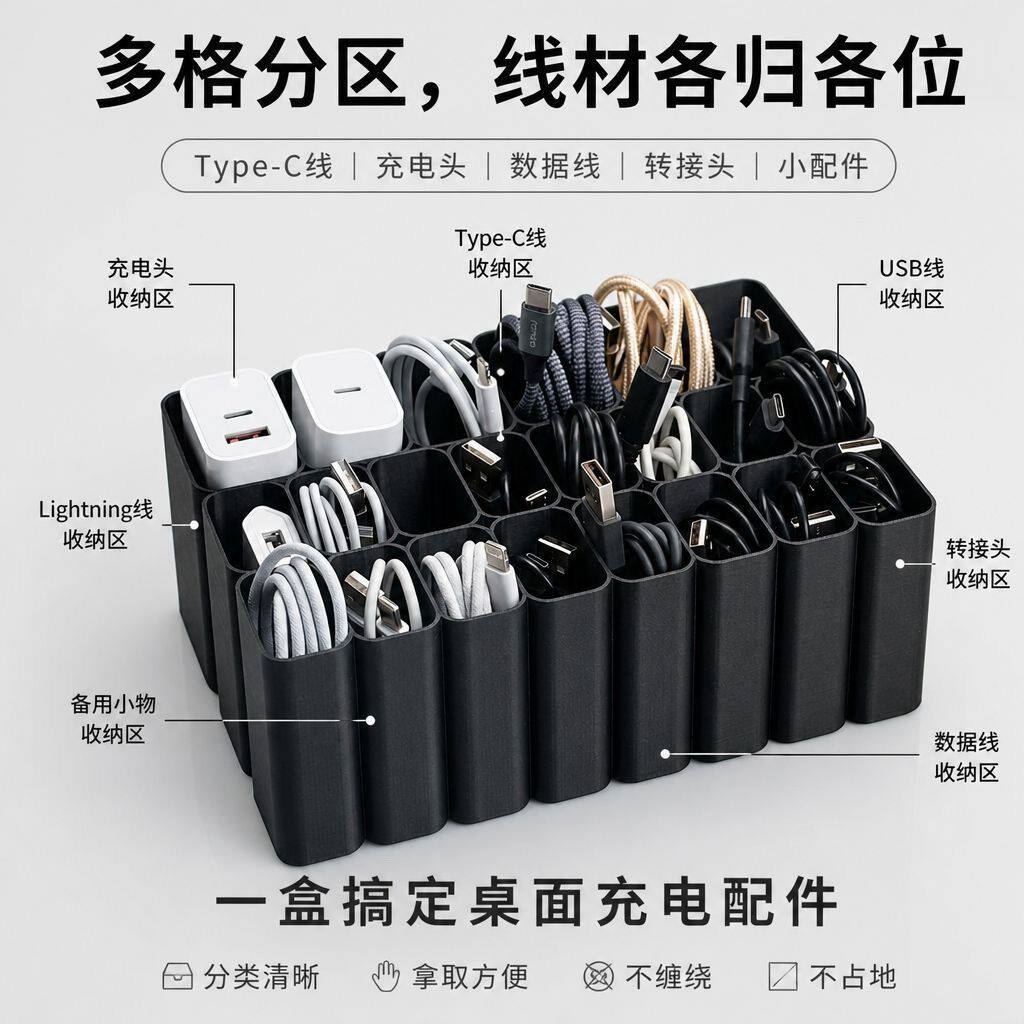 防水桌面数据线收纳盒分格理线