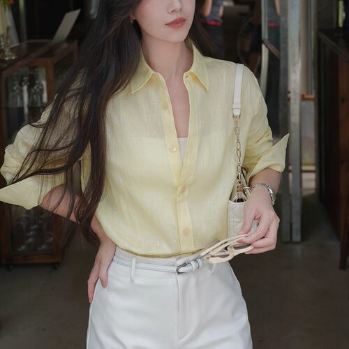 亚麻气质微宽松气质显瘦亚麻衬衫