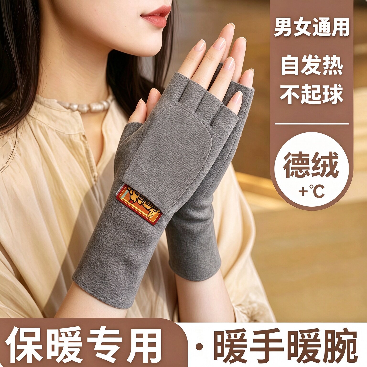 德绒加厚自发热加兜写字手套