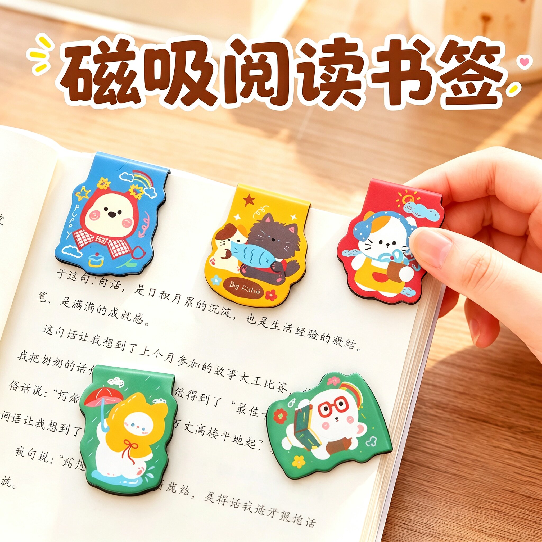 可爱动物磁吸双枚书签