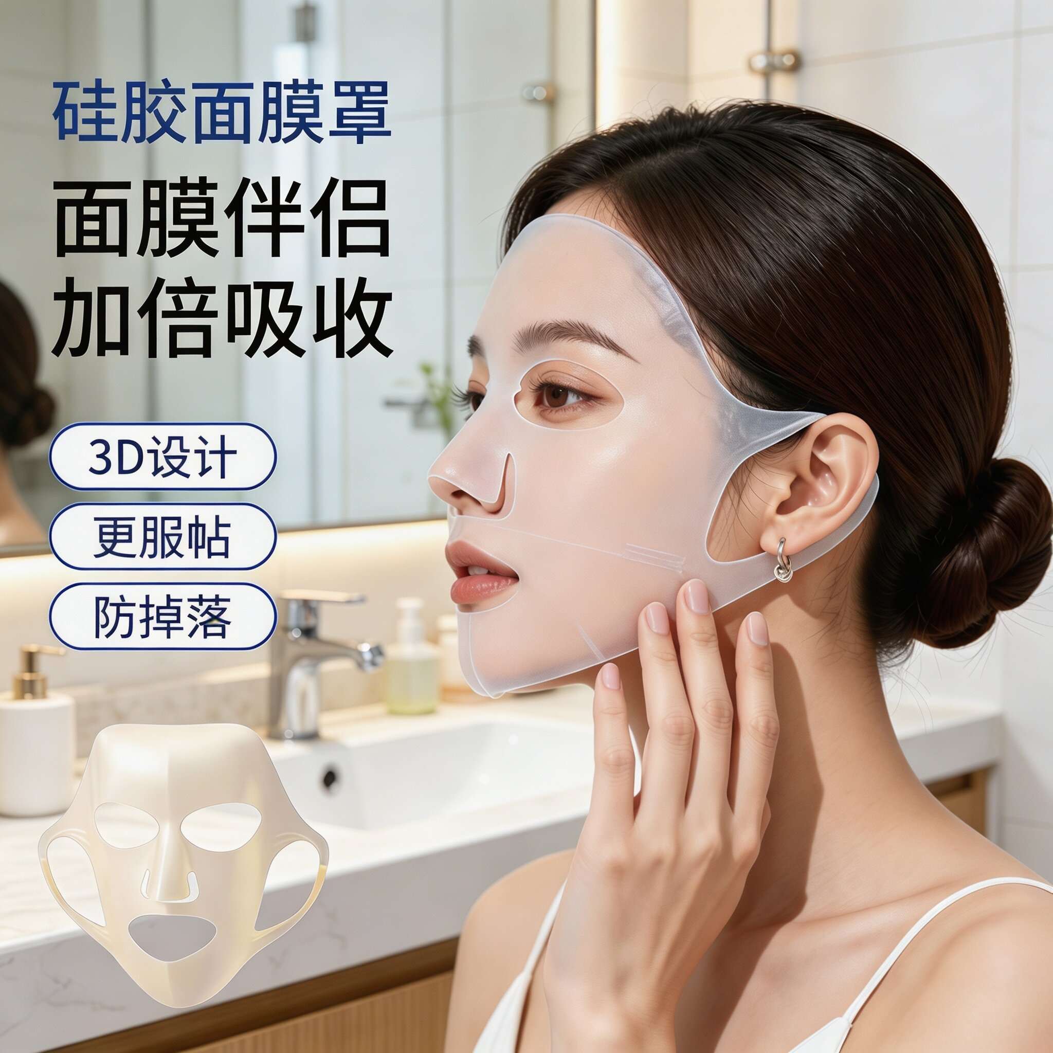 3D硅胶挂耳面膜固定带防脱水