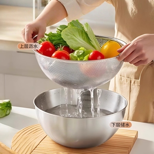 不锈钢盆子沥水篮洗菜盆洗米筛淘米神器食品级滤水篮过滤漏网筐筛