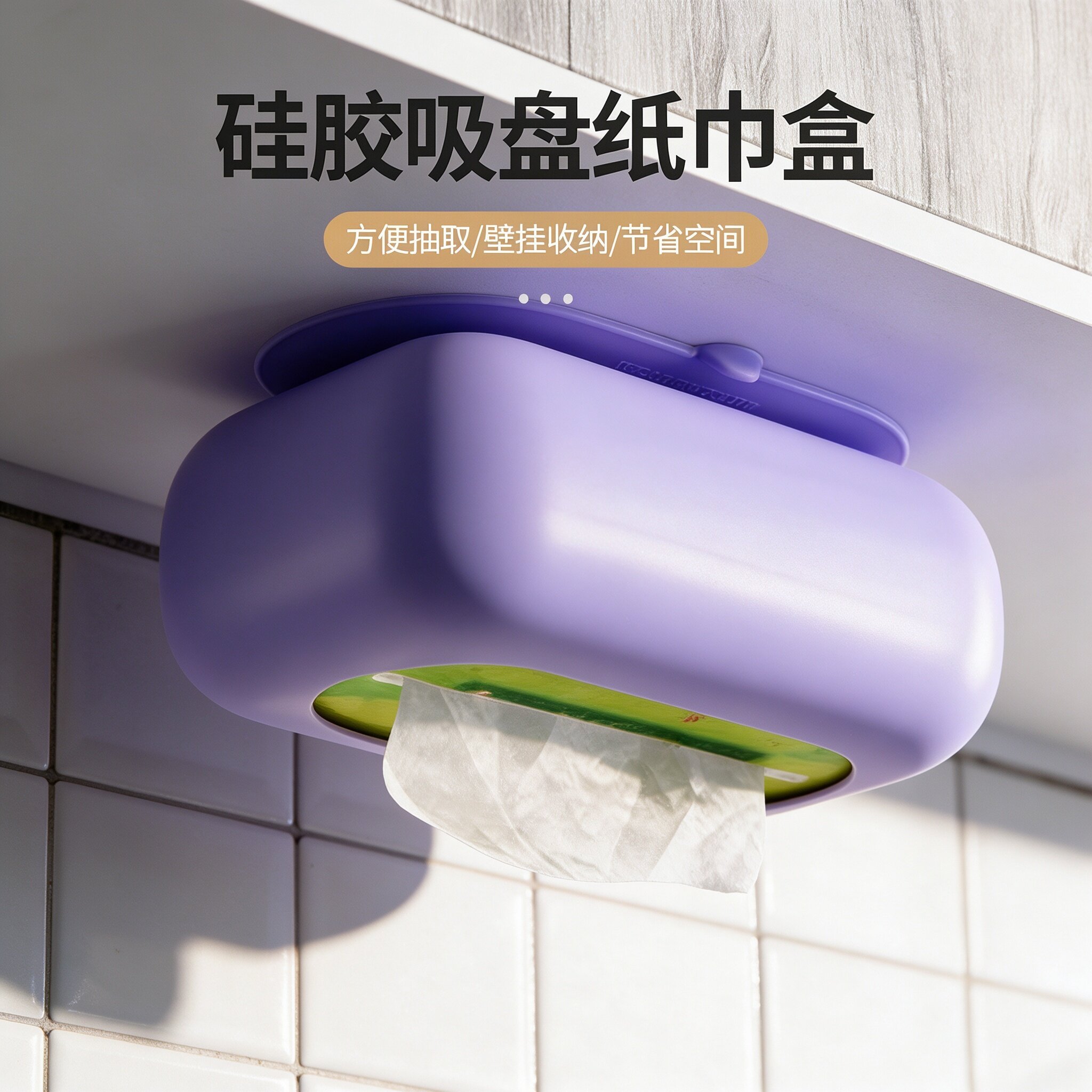 强力吸附硅胶吸盘壁挂式纸巾盒