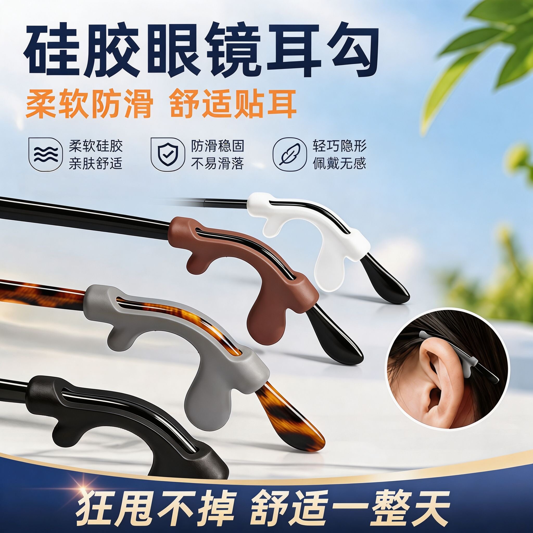 硅胶眼镜耳勾枪型耳托眼镜框镜腿套成人儿童运动防滑固定脚套配件