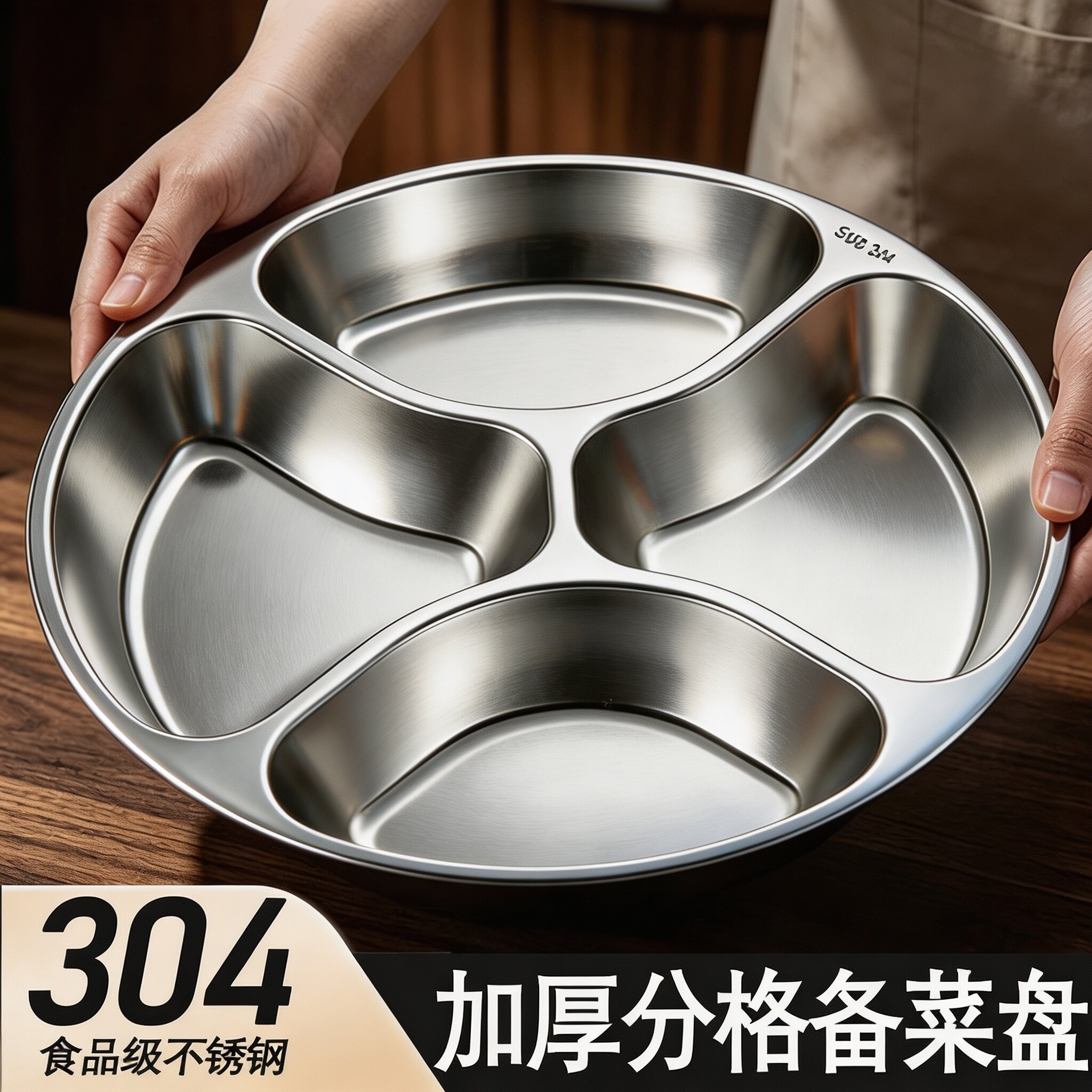 304不锈钢食品级分格备菜盘