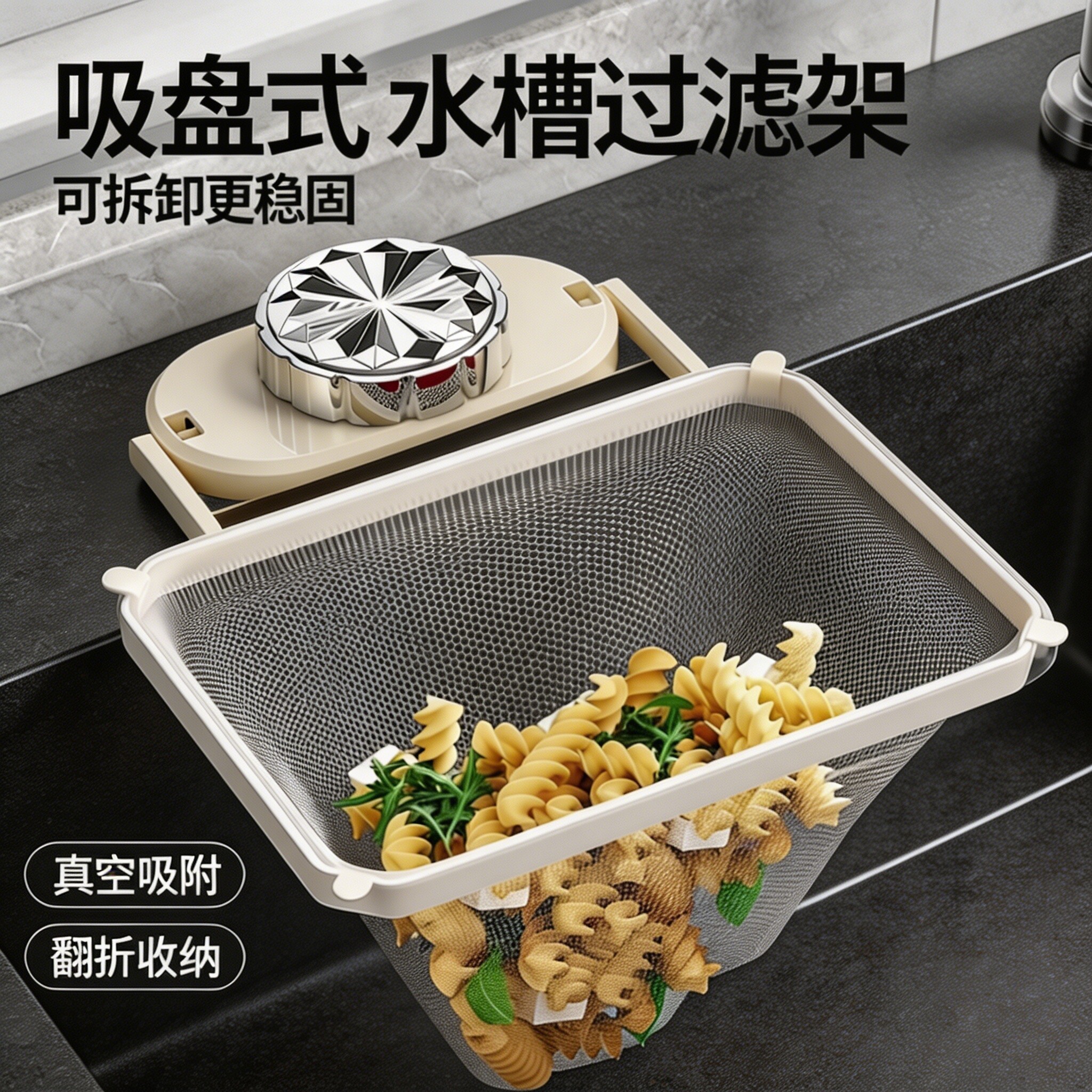 吸盘式厨房水槽过滤网通用款洗碗池下水道滤网厨余残渣水槽沥水架