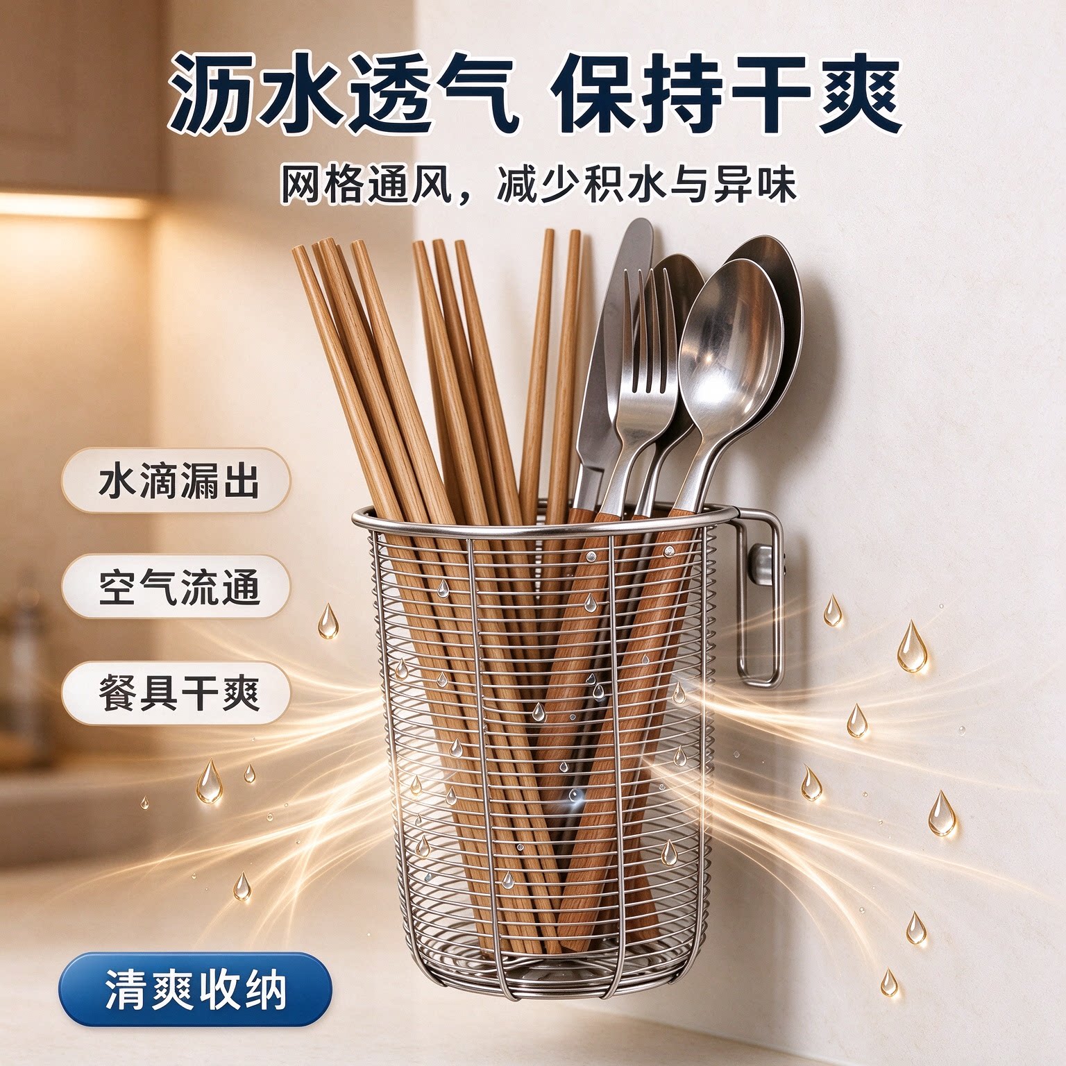 不锈钢壁挂加厚沥水防霉筷子筒