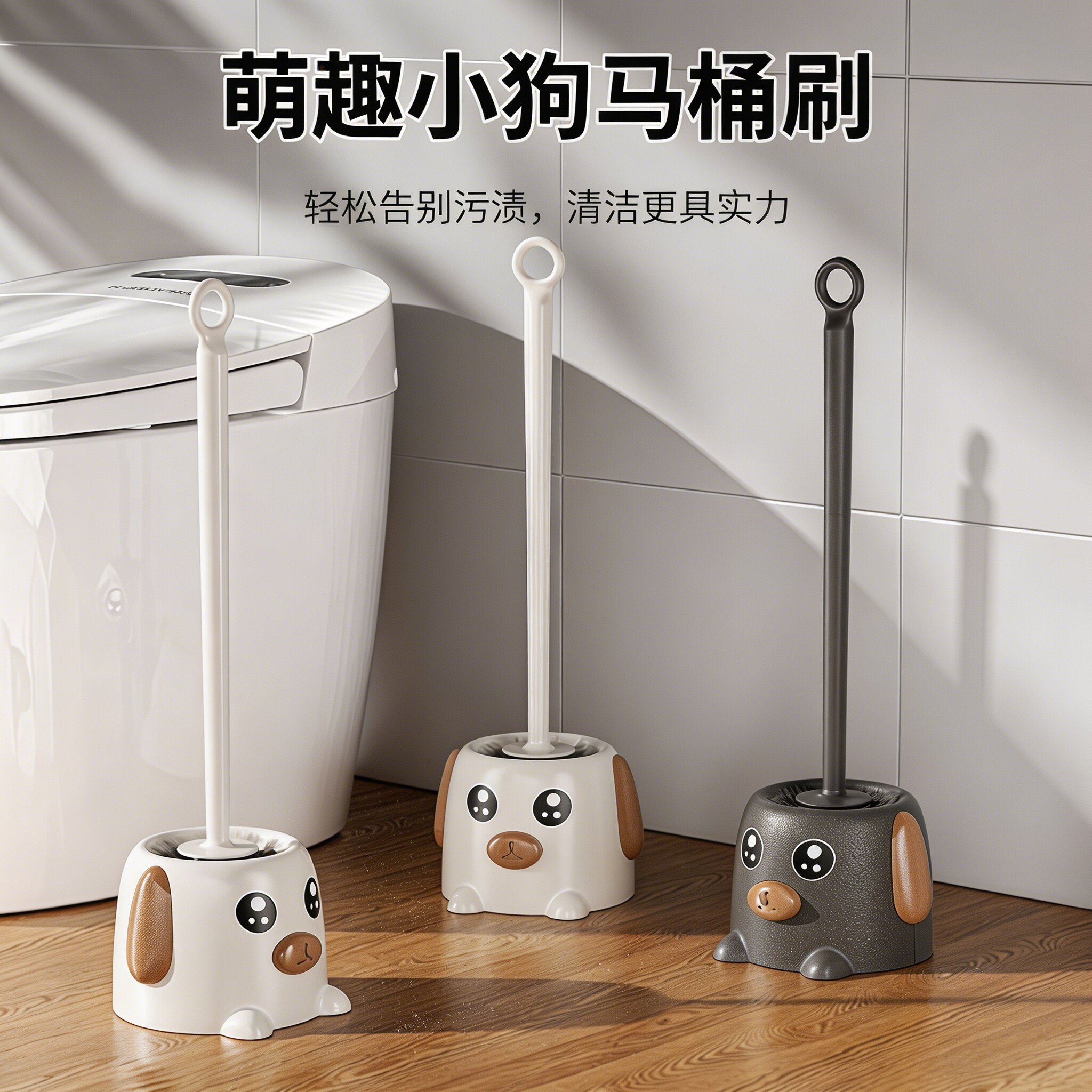 可爱长柄马桶刷套装带底座图片