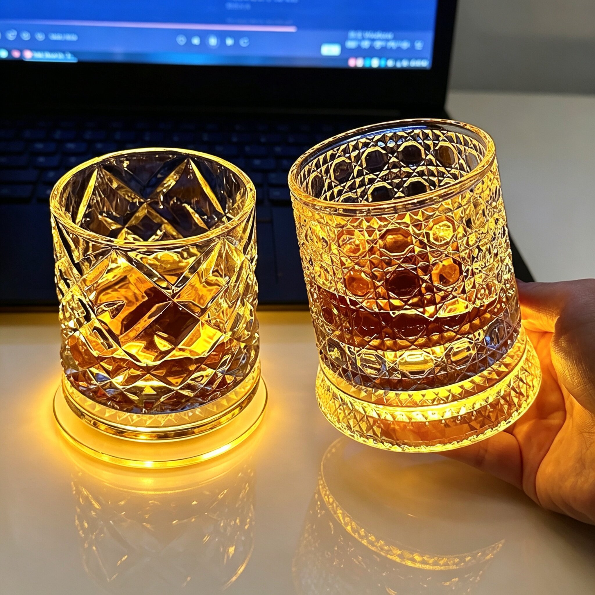旋转发光威士忌调酒玻璃杯图片