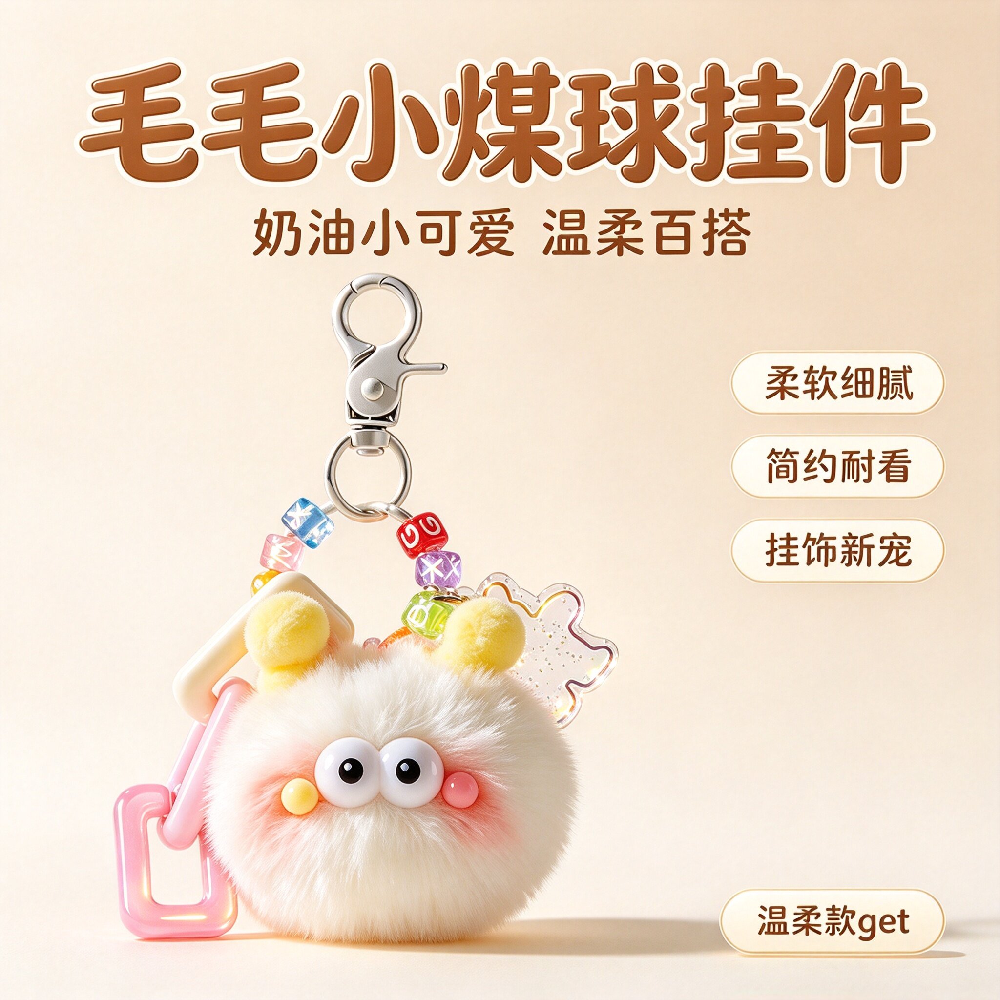 少女心小煤球毛绒钥匙扣