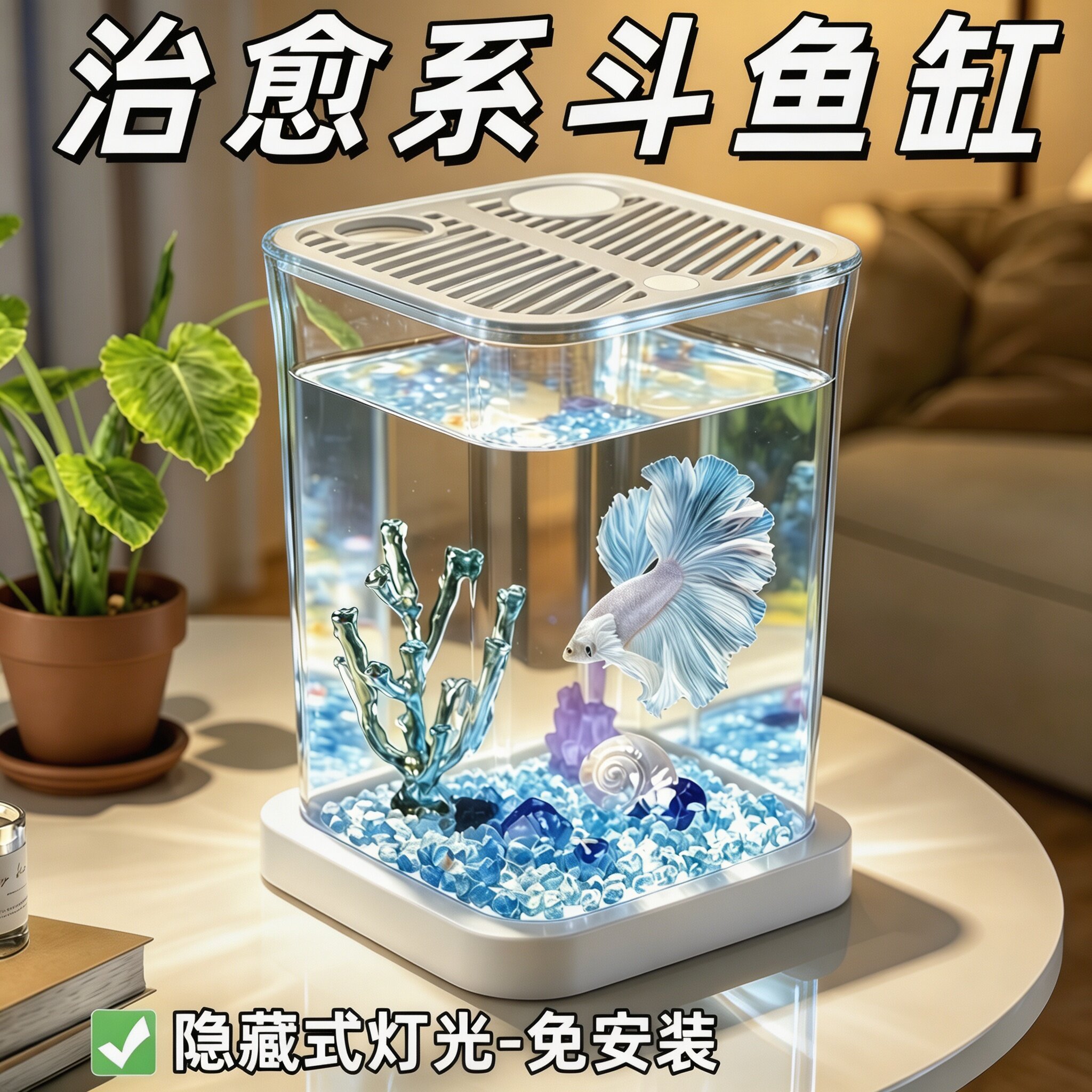 泰国斗鱼桌面高透玻璃鱼缸