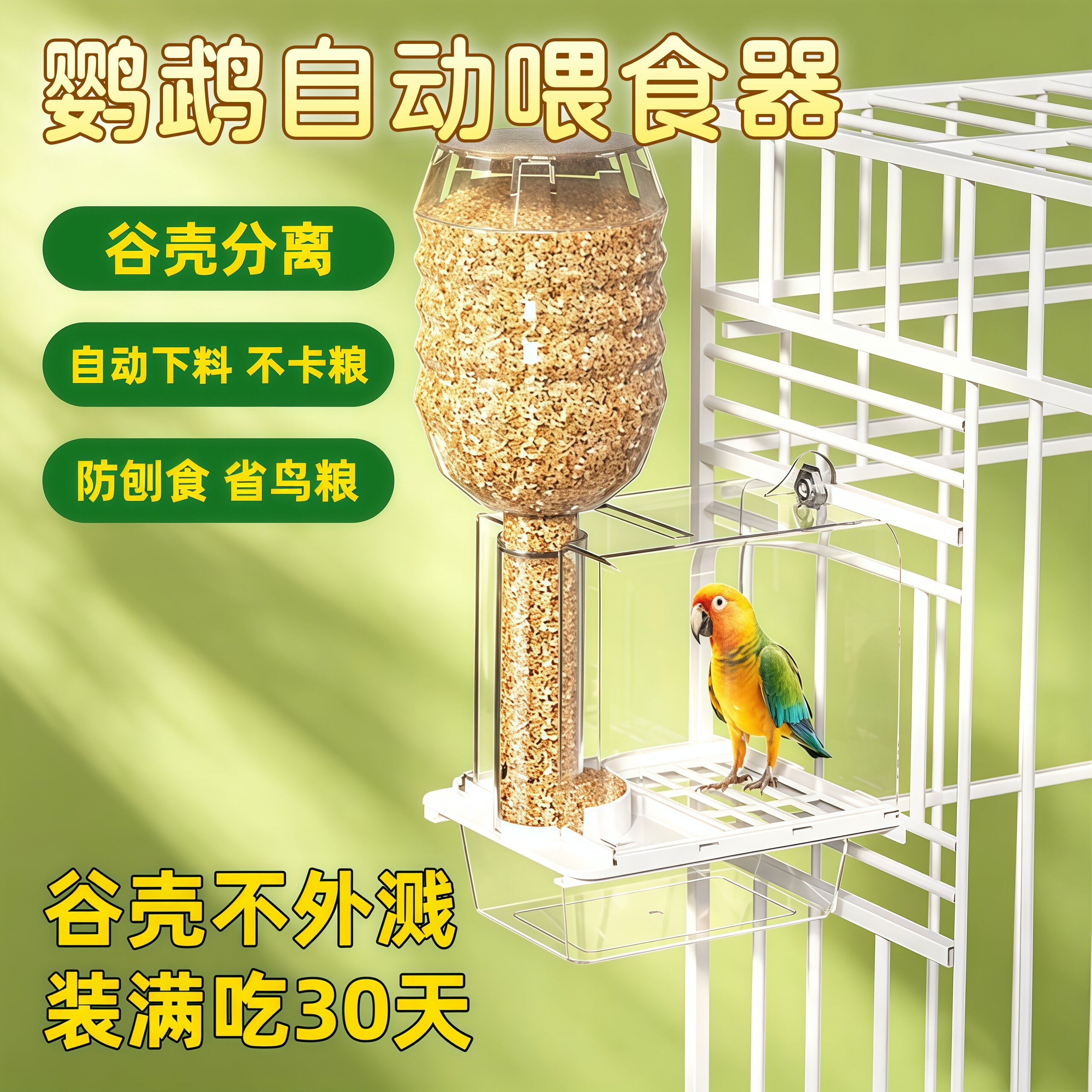 外置防溅自动下料鹦鹉喂食器图片