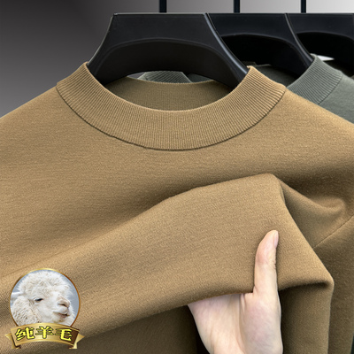 100%精纺纯羊毛衫可机洗冬季圆领四平加厚毛衣男保暖针织打底衫