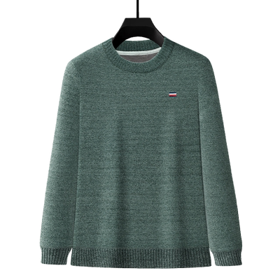 套头圆领高端刺绣加绒毛衣男