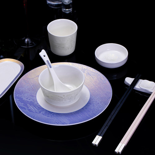 宫阙紫陶瓷酒店招待会所包厢骨瓷摆盘创意新中式简约渐变饭店上桌
