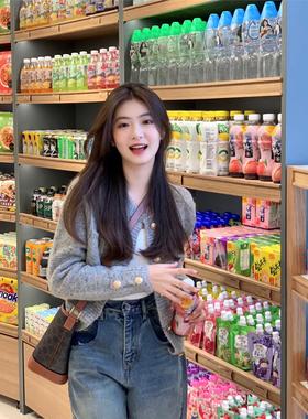 春秋2024新款灰色小香风软糯针织毛衣开衫外套女宽松慵懒风高级感