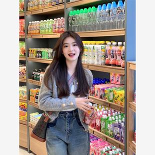 春秋2024新款灰色小香风软糯针织毛衣开衫外套女宽松慵懒风高级感