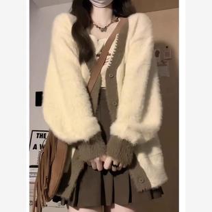 秋冬季小个子穿搭慵懒学院风开衫毛衣内搭甜辣百褶短裙三件套装女