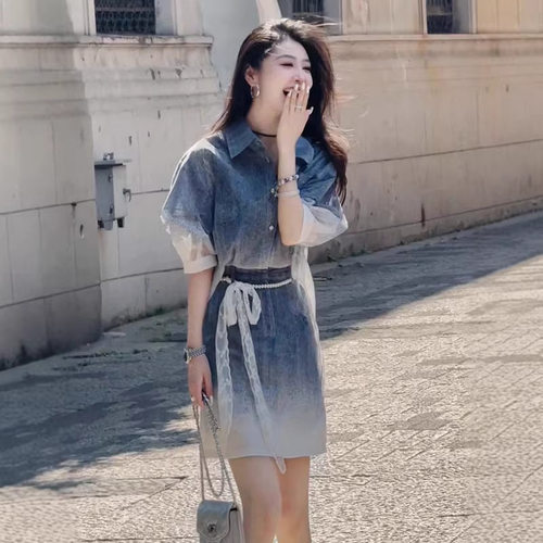 法式高级感渐变色时尚上衣短裙女夏巨好看气质绝美收腰显瘦两件套