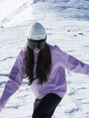 淡紫色银狐绒落肩短款加绒加厚滑雪卫衣男生冬季防风防水单板外套