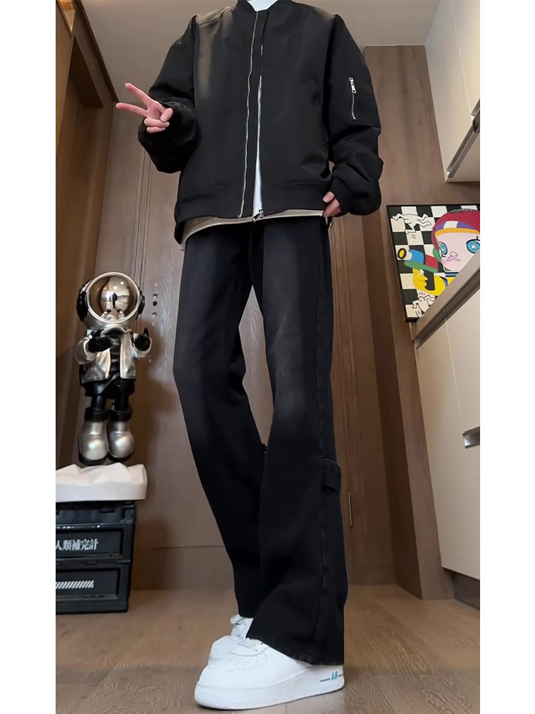 레트로 진 아메리칸 하이 스트리트 벨벳 팬츠 남성용 가을 겨울 디자인 틈새 슬림핏 스트레이트 레그 부츠컷 팬츠