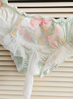 男娘快乐内裤可爱伪娘刺绣蕾丝蝴蝶结JJ套套另类三角裤男变女装TS