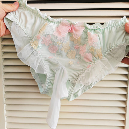 男娘快乐内裤可爱伪娘刺绣蕾丝蝴蝶结JJ套套另类三角裤男变女装TS