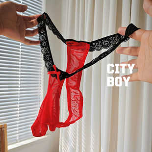 【性感加倍】男士蕾丝腰火辣激凸夫妻丁字裤弹力象鼻套同志T内裤