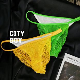 透明凹凸蕾丝系带无痕低腰宽边T 耀眼吸引性感蕾丝丁字裤 男士 大码