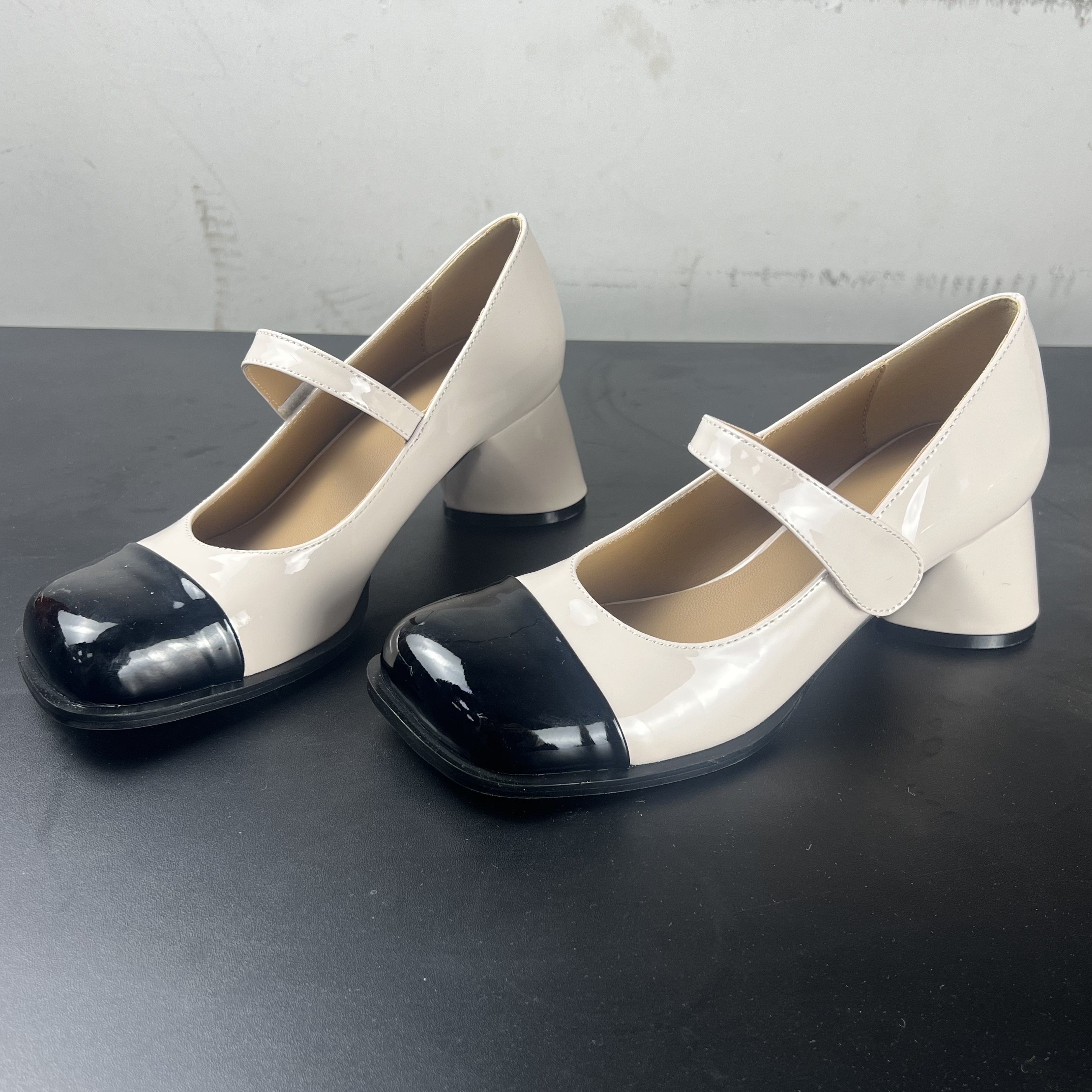 2026早春款真皮法式方头玛丽珍鞋女粗跟一字扣小香风黑白拼色单鞋,女鞋,玛丽珍鞋,淘宝优惠券,粉丝福利购,淘宝优惠卷