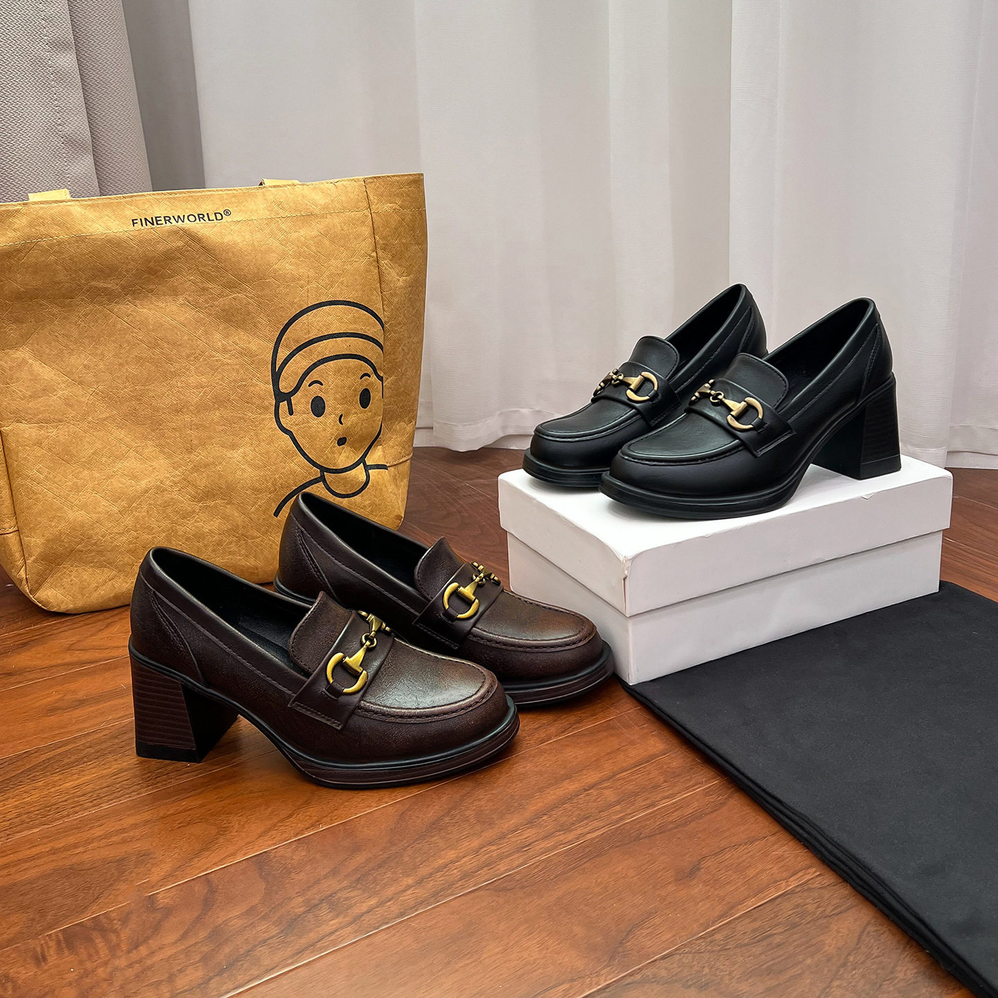 2026款真皮英伦风马衔扣乐福鞋女粗跟厚底一脚蹬小皮鞋学院风单鞋,女鞋,乐福鞋（豆豆鞋）,淘宝优惠券,粉丝福利购,淘宝优惠卷