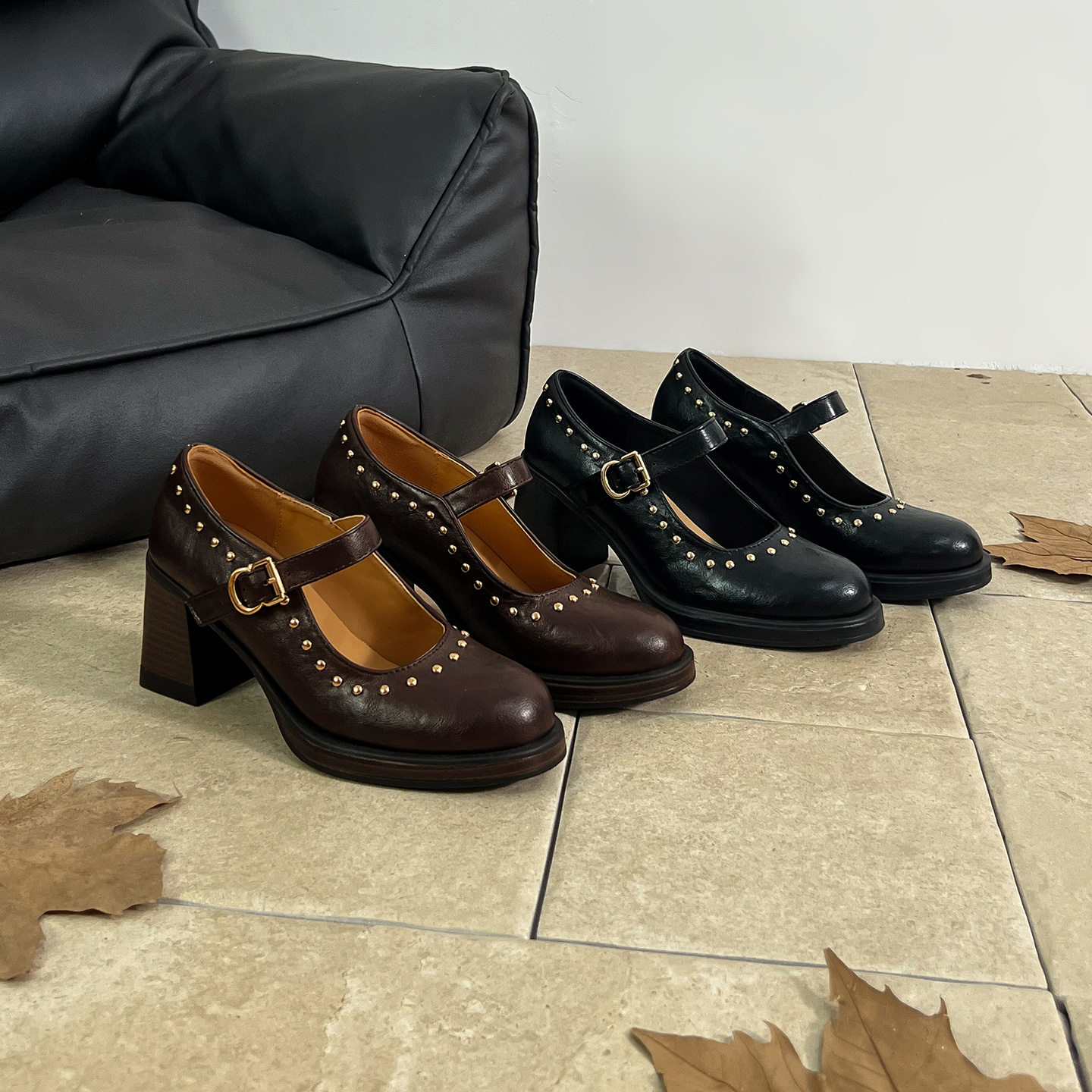 2026早春款复古风铆钉玛丽珍鞋女一字扣带粗跟小个子百搭通勤单鞋,女鞋,玛丽珍鞋,淘宝优惠券,粉丝福利购,淘宝优惠卷