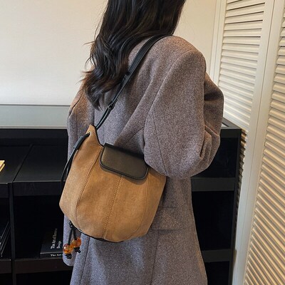 CITEX LV官方旗舰店复古麂皮绒水桶包南瓜包女2025新款高级感小众