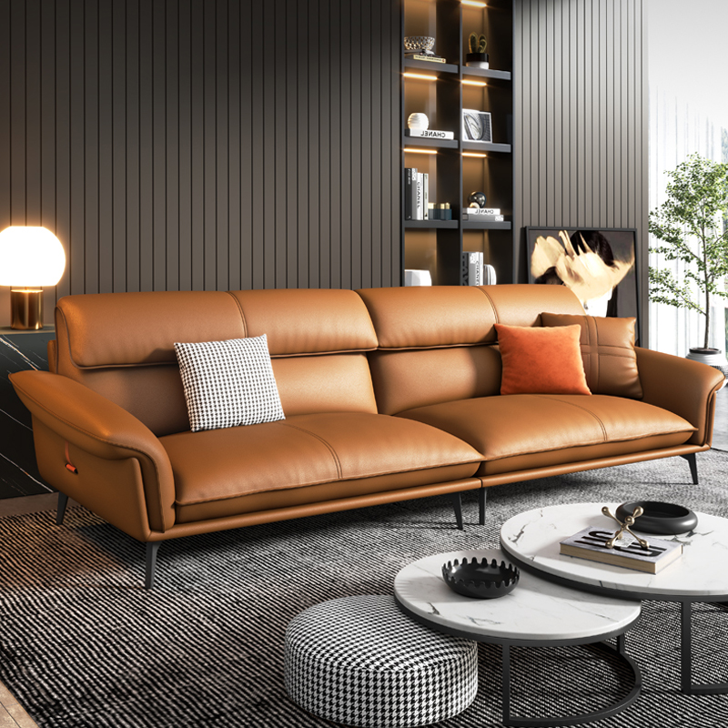 意式极简客厅真皮沙发头层牛皮轻奢大小户型现代简约三人直排组合