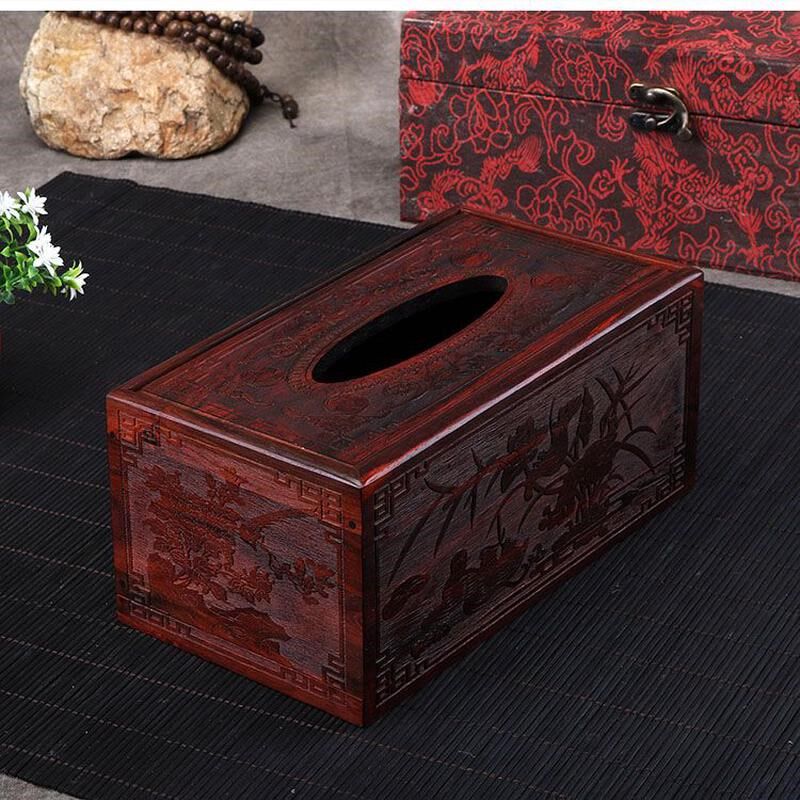 优选创意复古大红酸枝q纸巾盒中式客厅茶几实木质抽纸盒红木餐巾