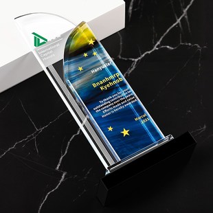 精选高档创意彩印水晶奖杯定制优秀员工年L会荣誉表彰奖牌刻字冠