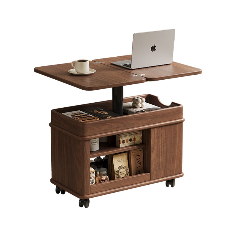优选中古风移动茶几推车r可升降茶桌实木客厅家用小户型茶台可折