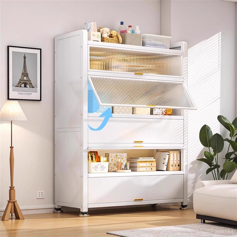 优选家用上翻门书柜n钢制收纳柜落地客厅防尘收纳柜儿童书架铁艺