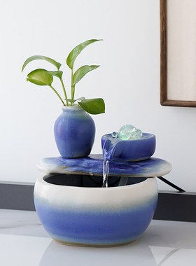 优选中式b禅意陶瓷财源滚滚流水摆件办公室桌面转运珠简约盆栽装