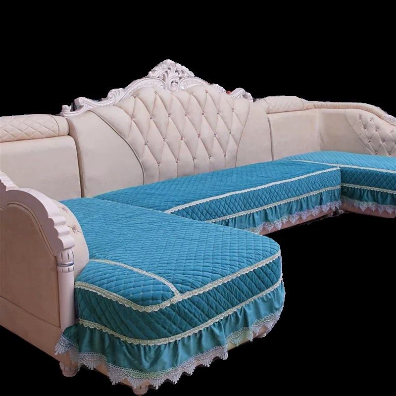 优选定制欧式沙发垫子全包套罩U型L型坐垫简欧四R季通用布艺套防