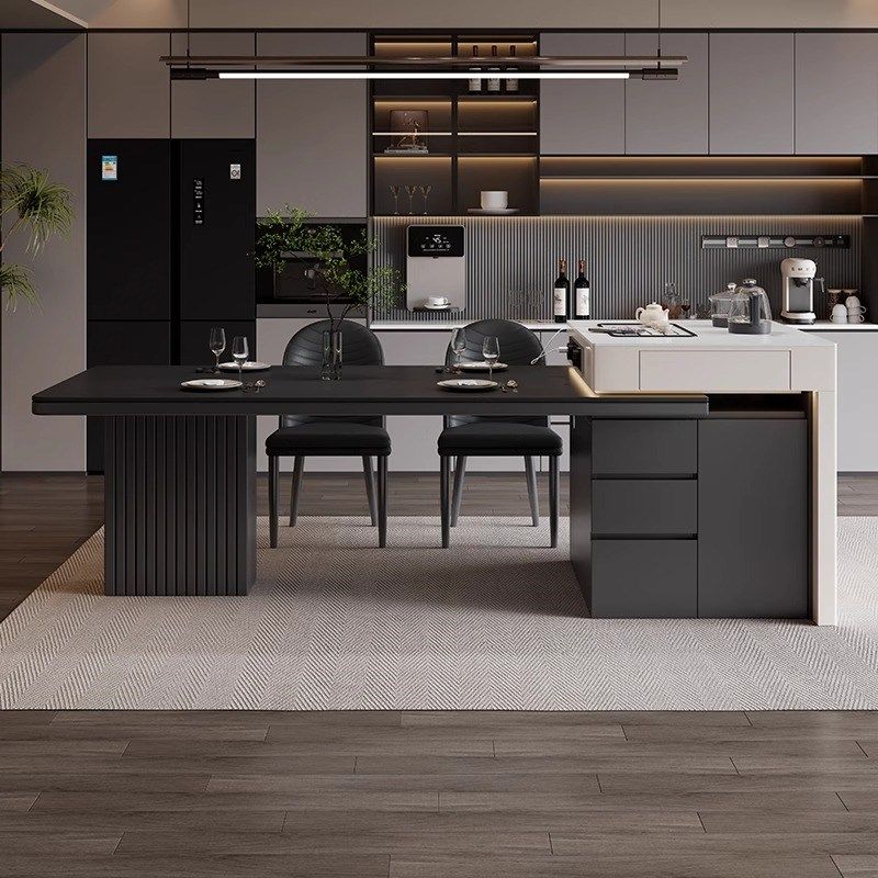 优选新款高级感意式岛台餐桌一体家用可伸缩N岩板中导台厨房茶吧